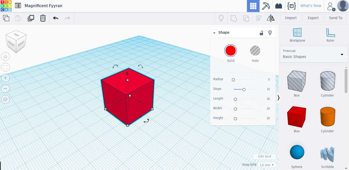 Screenshot of TinkerCAD software